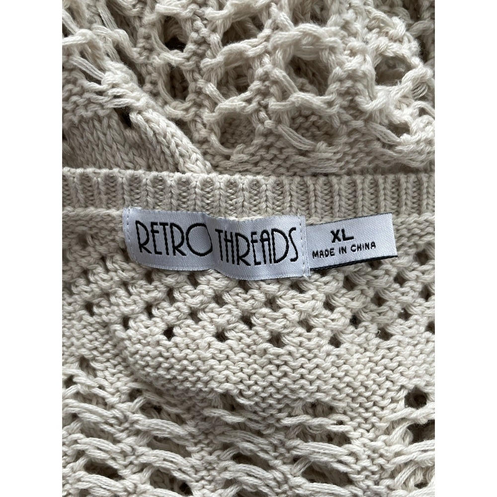 Retro Threads Crochet Sweater Womens XL Beige Open Knit Bell Sleeve Boho Hippie - Picture 7 of 10